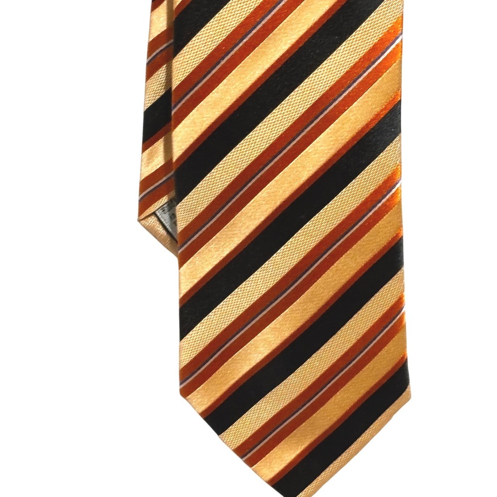 Vintage Geoffrey Beene Mens Striped Silk Necktie tie Black Orange office retro - Picture 2 of 6